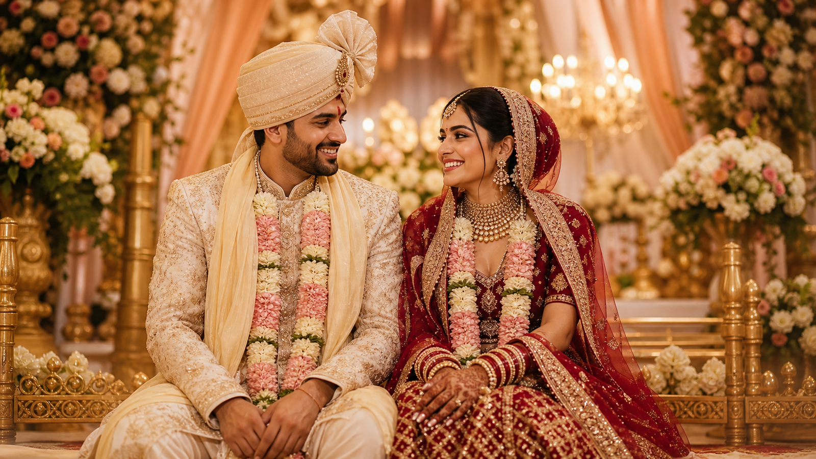 Happy North Indian bride and groom