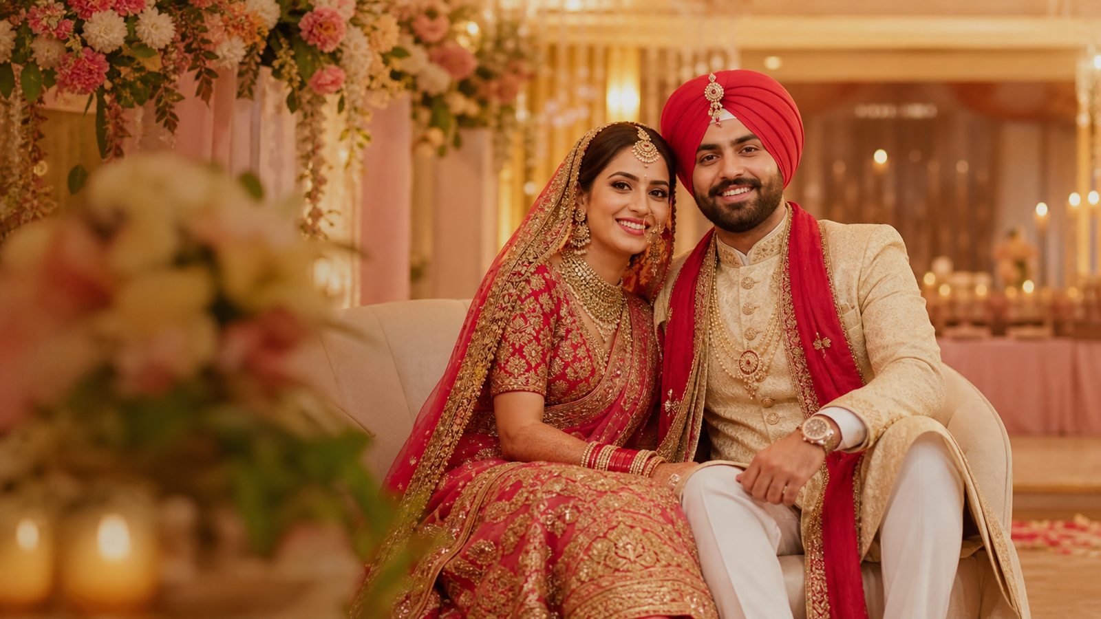 Happy Sikh bride and groom